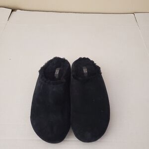 Fitflop Black Suede Fur Lined Slip On Clog Mules Women Size 8.5 Comfort Shoe
